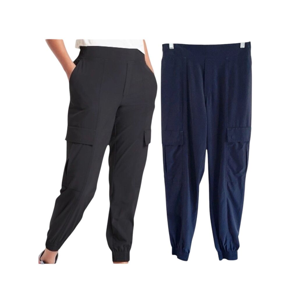 Athleta Black Pull On Pants Lightweight Size 6 Chelsea Utility Joggers Pockets